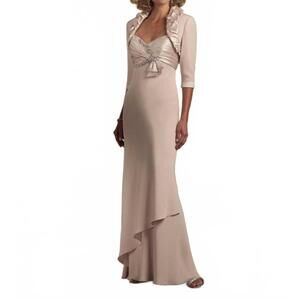 Mon Cheri Blush Beige Embellished Maxi Dress with Bolero